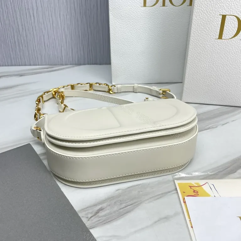 View 4 of Minimalist Dior Soft-Curve Bag: White Leather, Gold Hardware, Luxe Compact Crossbody