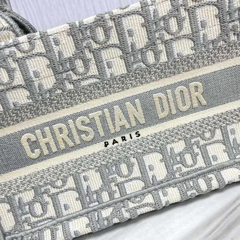View 8 of Compact Dior Oblique Mini-Tote: Grey Jacquard, Logo Stripe, Premium