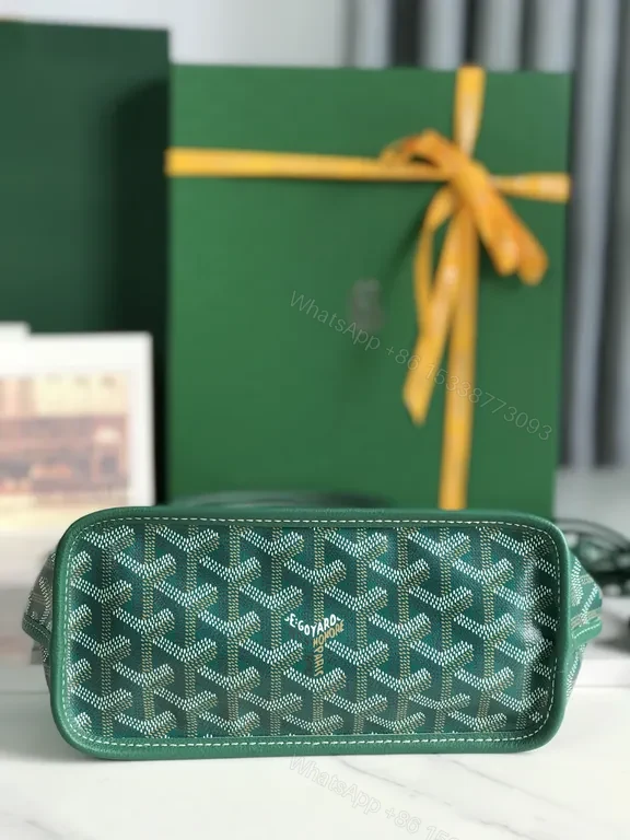 View 9 of Structured Luxe Green Tote Set: Monogrammed Top-Handle Duo