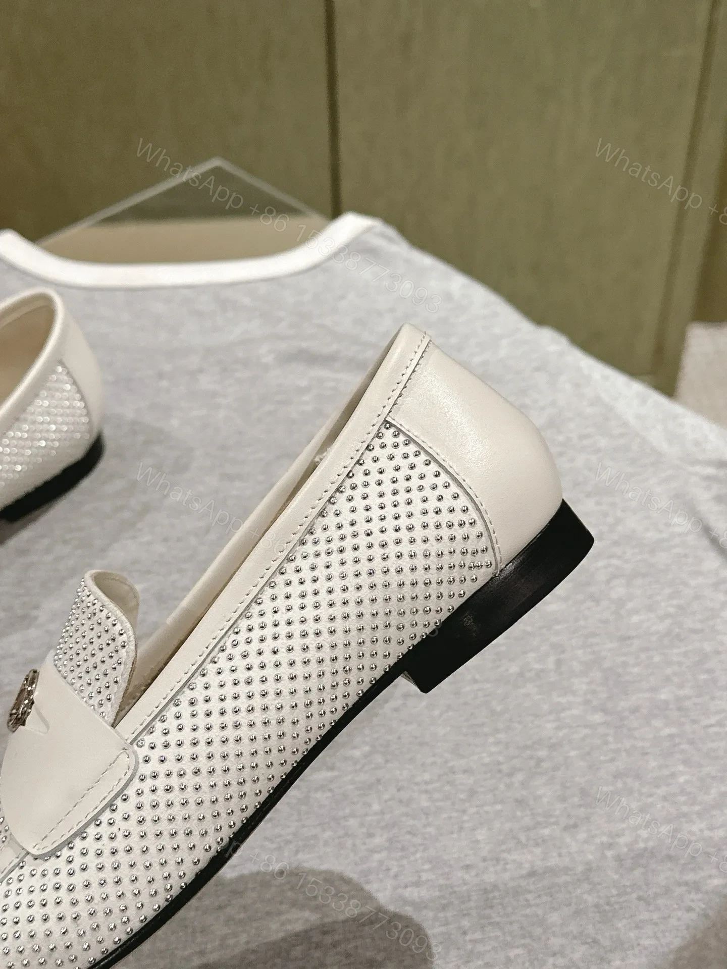 View 5 of LV Women White Leather Studded Loafers