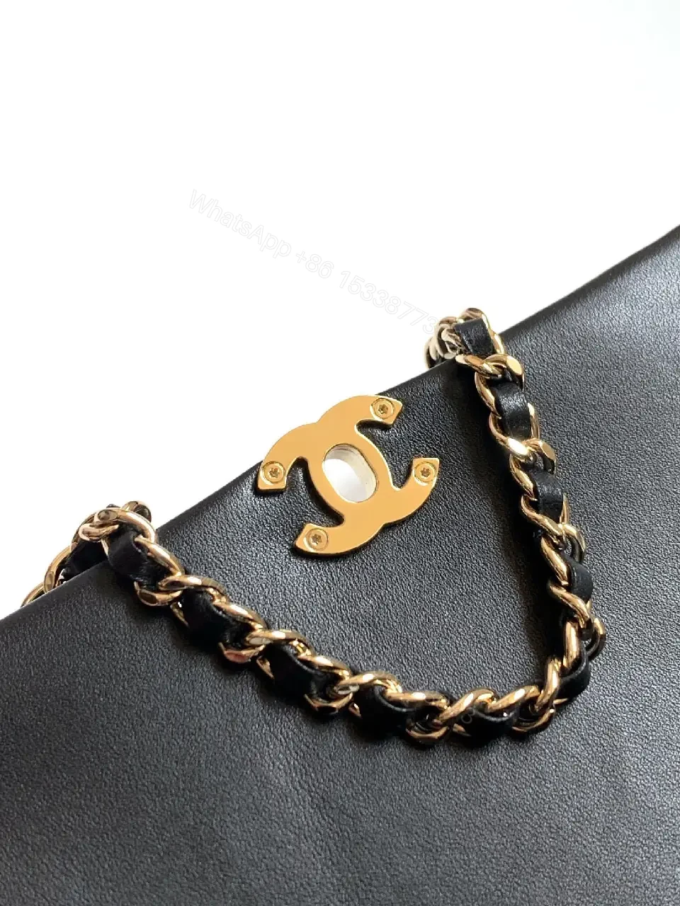 View 2 of Quilted Calfskin Leather Shoulder Bag with Gold Chain