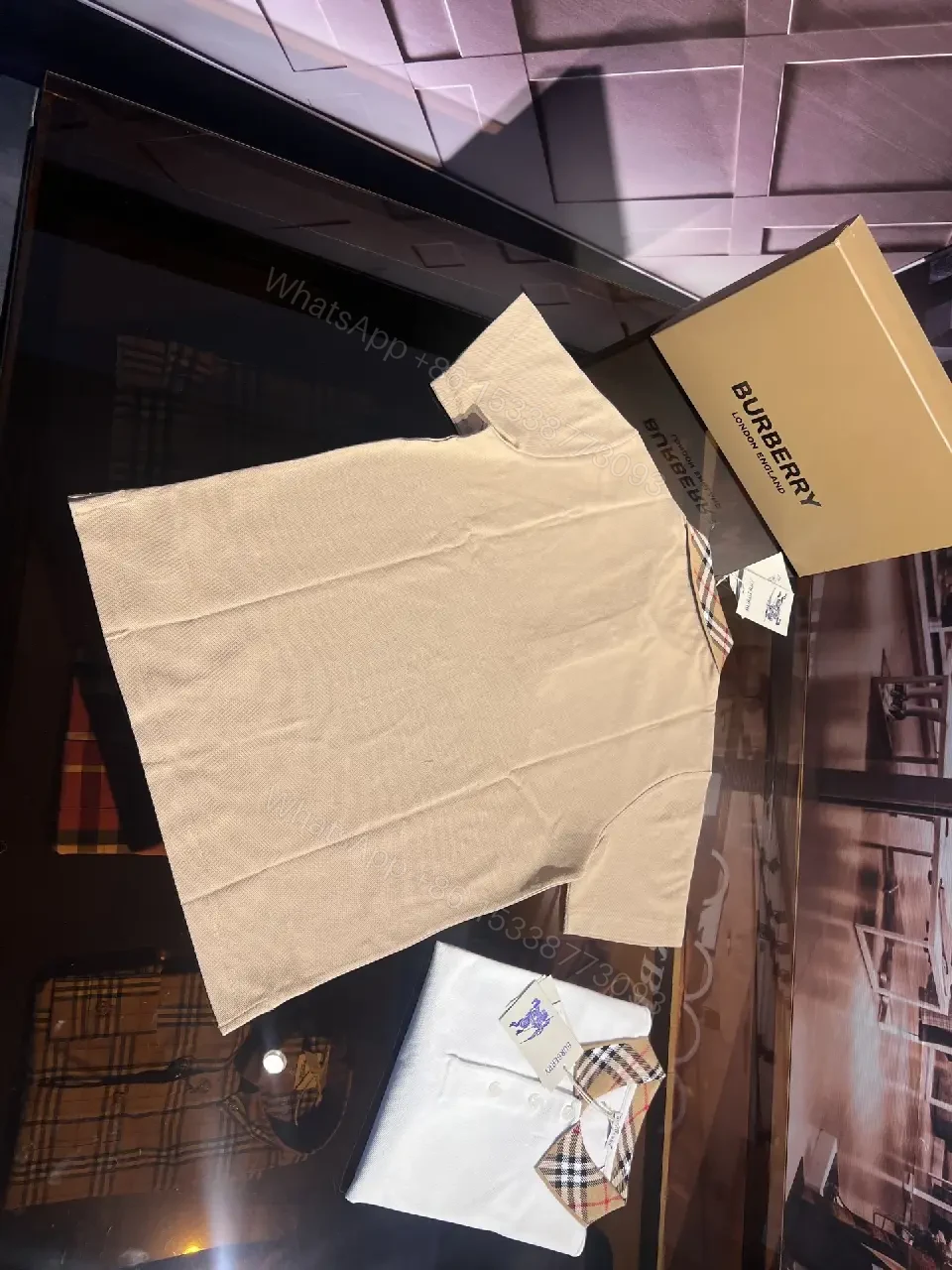 View 9 of Beige Polo Shirt + Cotton Knit + Minimalist + Signature Check Collar + Polo Shirt