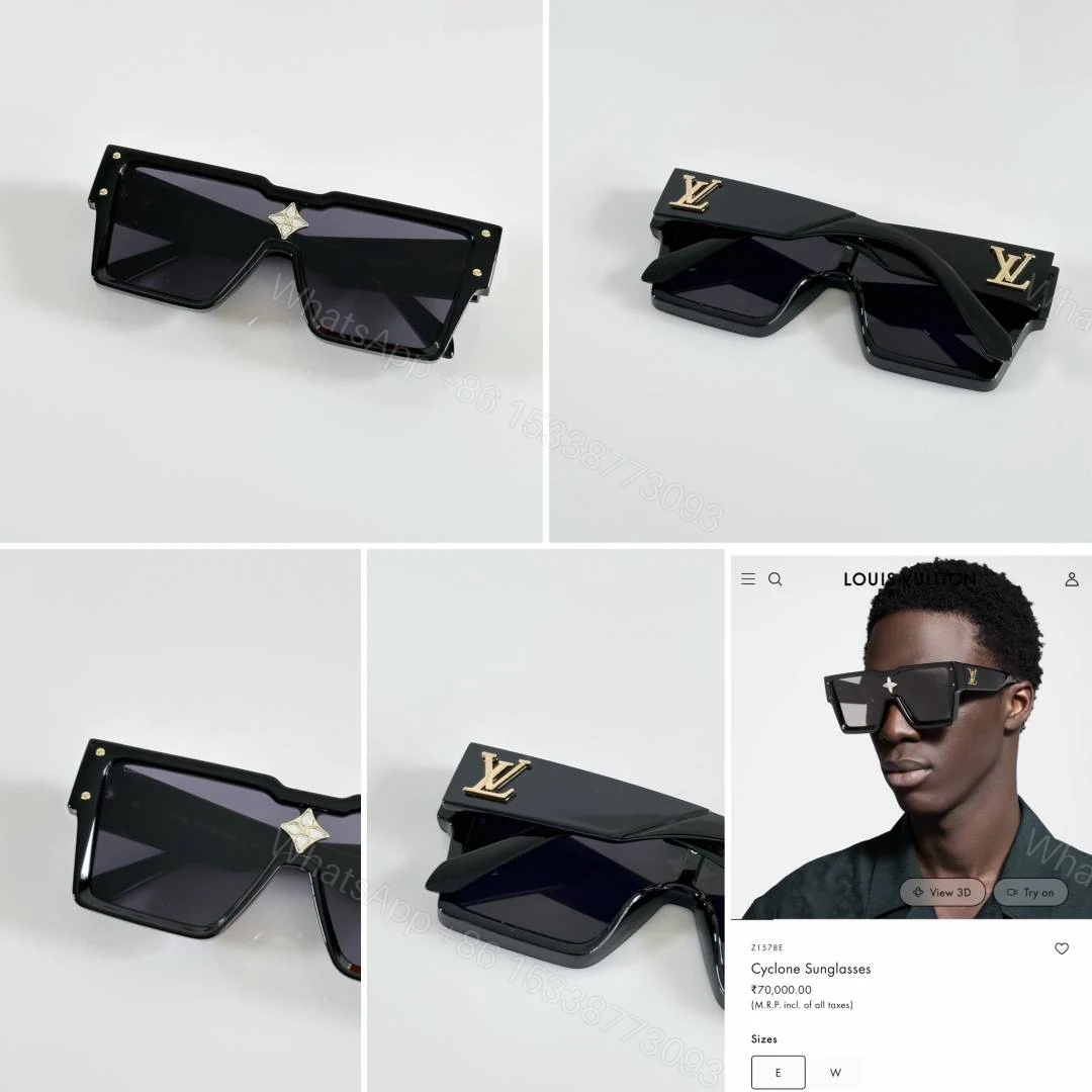 View 3 of First Copy Louis Vuitton Black Geometric Square Frame Men’s Sunglasses