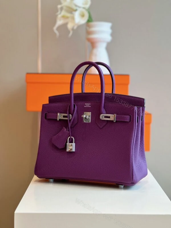 View 3 of Hermes Birkin 25 Dark Purple Togo Leather Palladium Hardware