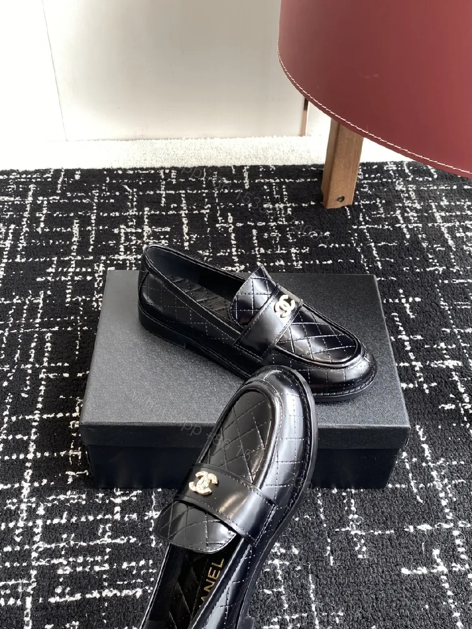 View 6 of Quilted Leather Loafers with Gold Hardware, Classic Style
