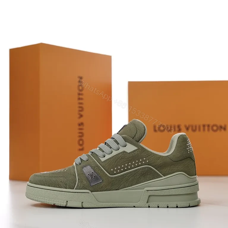 View 3 of Olive Allure: Luxe Everyday Trainer with LV Detail