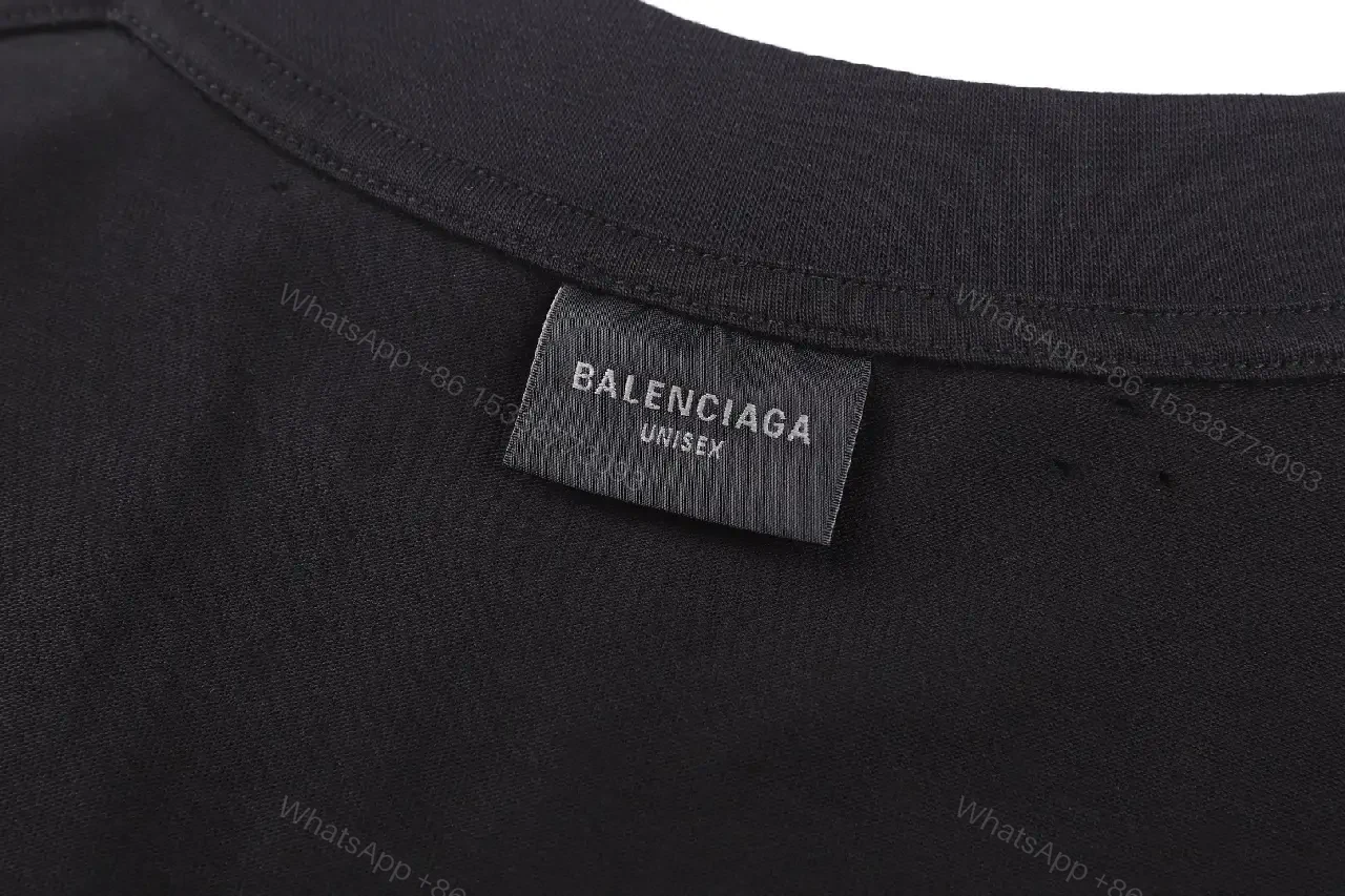 View 5 of Black Cotton Oversized Tee Faded BALENCIAGA Chest Logo T-Shirt