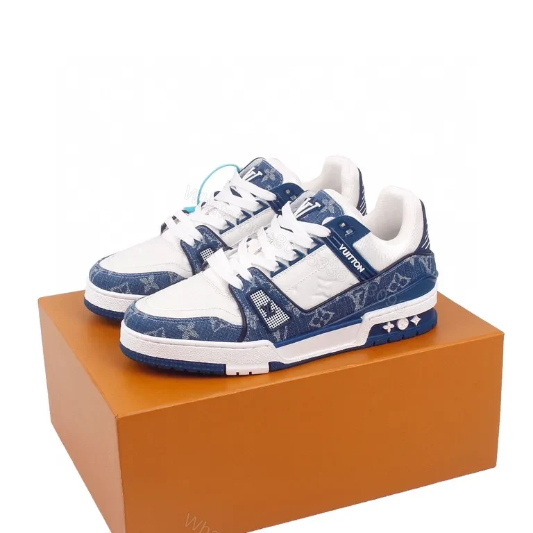 View 3 of Denim Monogram Luxe High-Top Sneakers with LV Accents