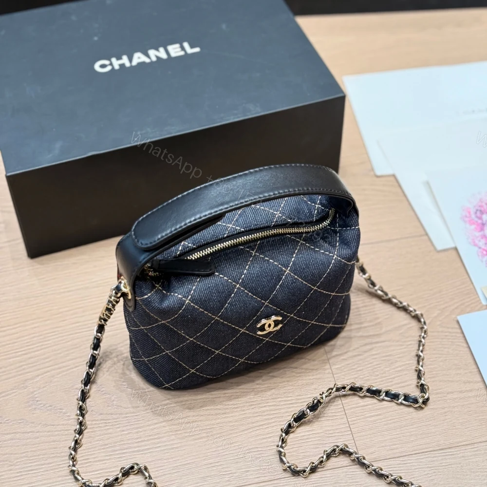 View 7 of Chanel Mini Clutch With Shoulder Strap Denim Dark Blue 17cm
