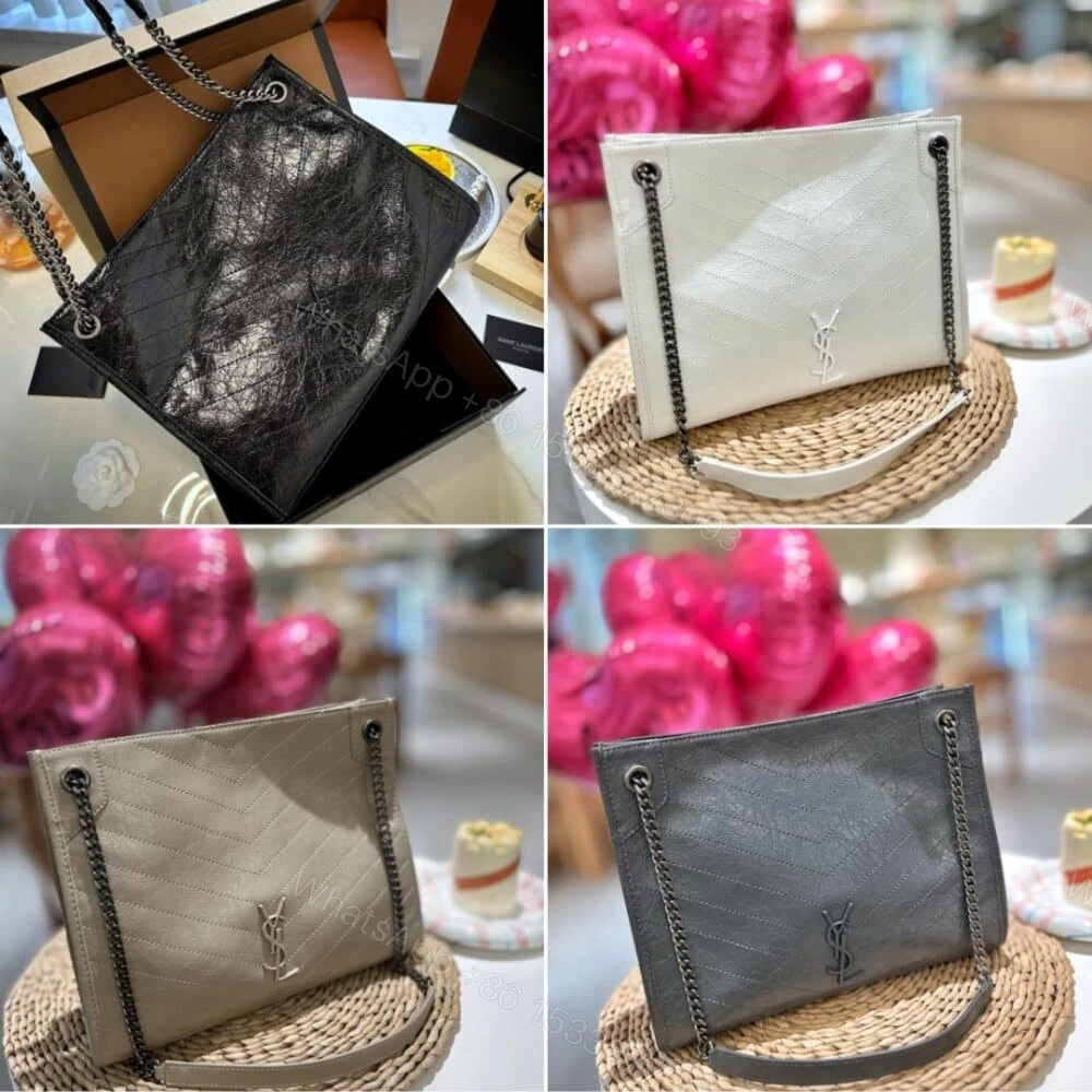 View 3 of Saint Laurent Niki Crinkled Effect Shopping Tote Bag Khaki 35Cm