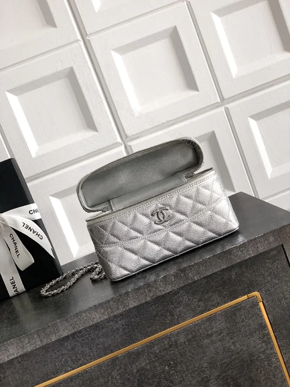 View 8 of Metallic Quilted Satchel: Compact Luxury, Double-C Hardware