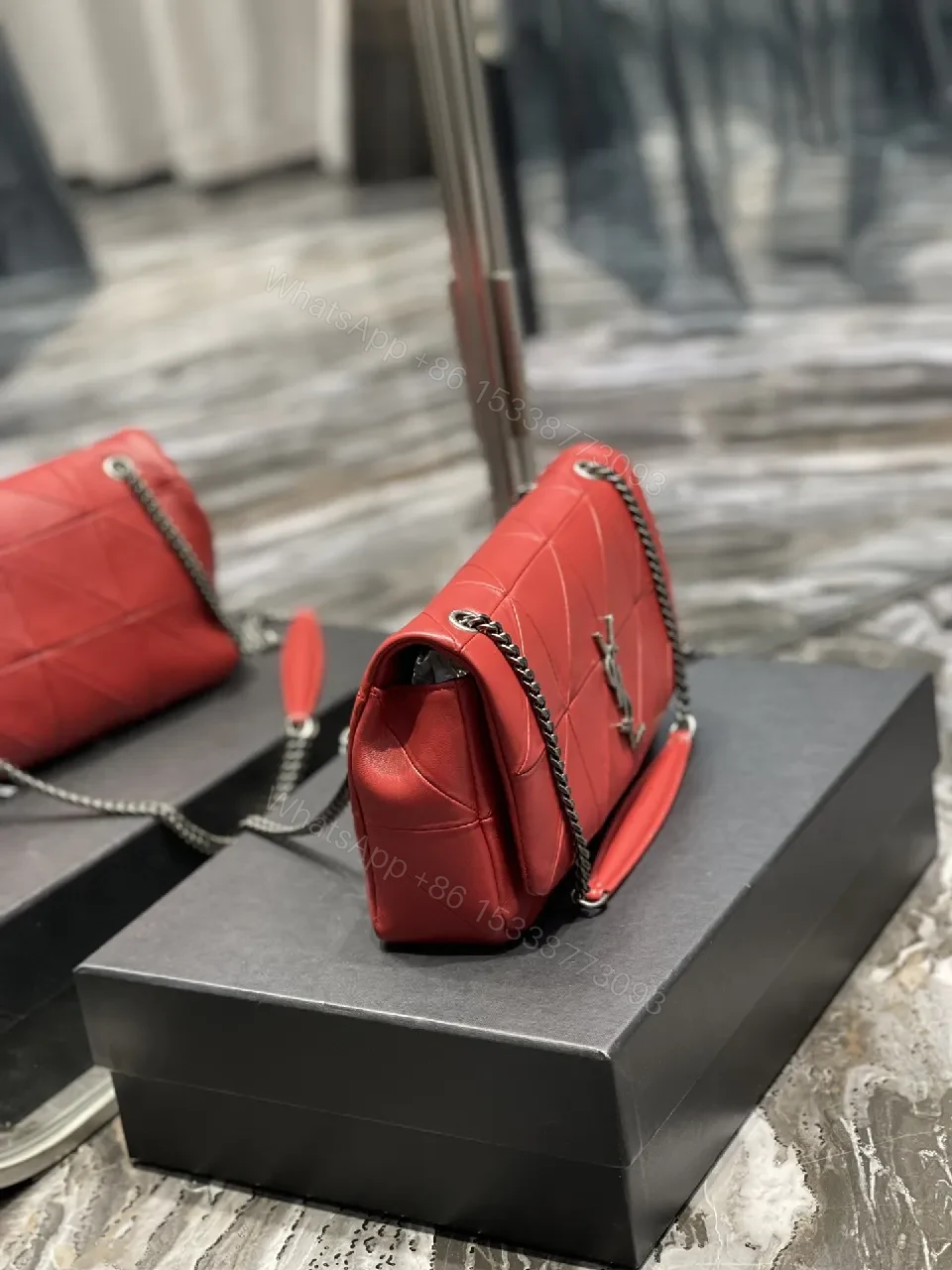 View 4 of Red Leather Quilted Shoulder Bag with Gold Hardware, Structured Chic, Everyday Luxury