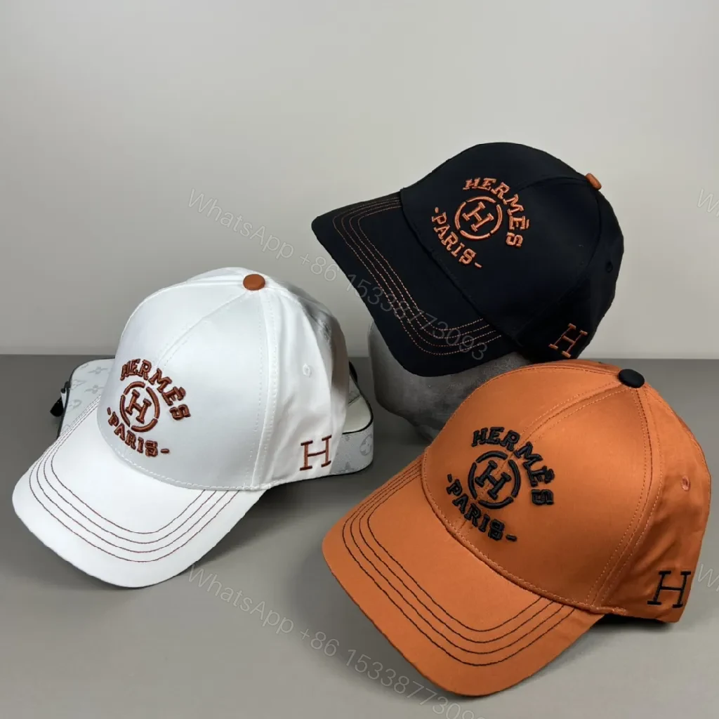View 6 of White Cotton Cap + Embroidered Hermes Pattern + Modern Crown + Subtle Luxury + Cap