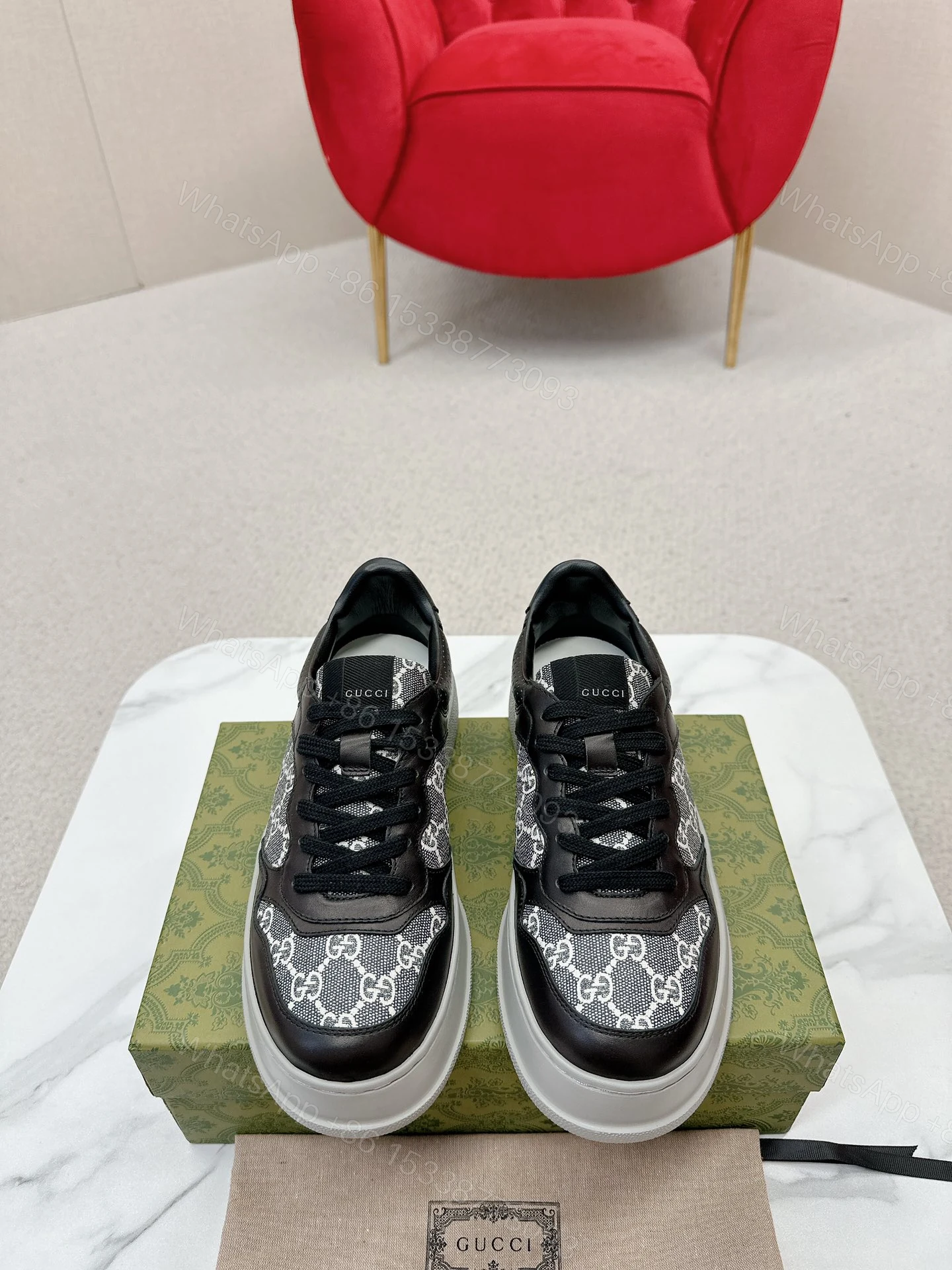 Gucci 一比一 男女款 黑色老花厚底運動鞋 百搭休閒風 — view 1