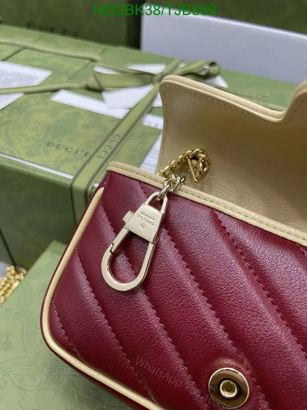 View 16 of Gucci Blue and Red GG Marmont Mini Leather Shoulder Bag featuring Textured Torchon Double G AS474