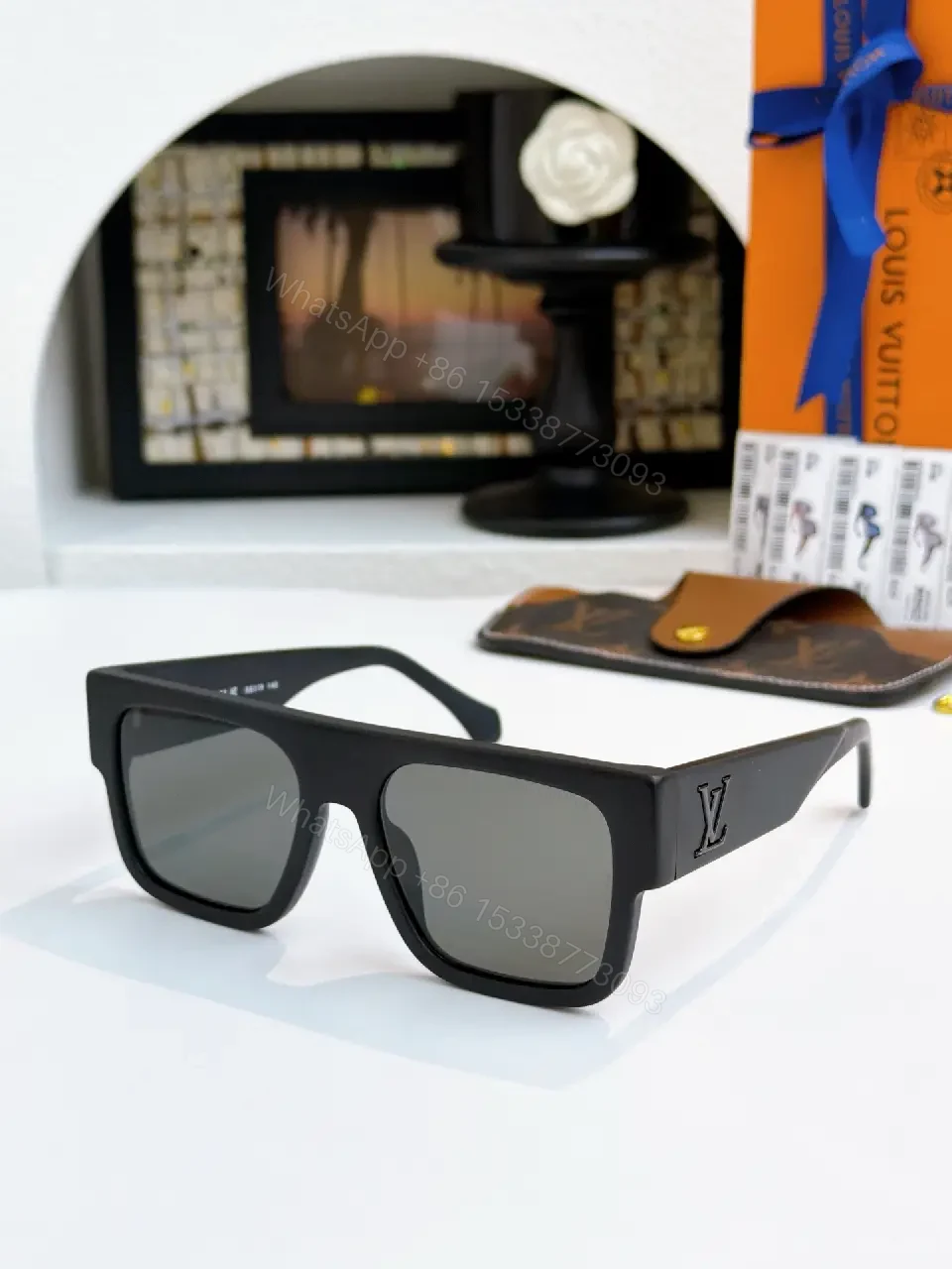 View 9 of Tortoise Acetate Sunglasses: Squared Luxe, LV Accent