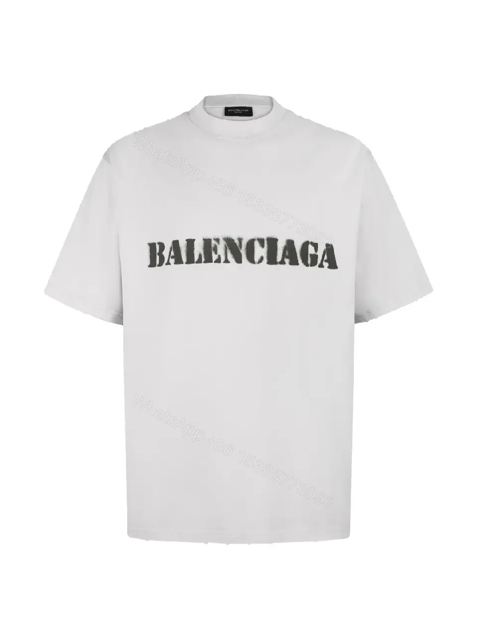 View 4 of White Distressed Logo Tee - Oversized Crew Neck Short-Sleeve Shirt