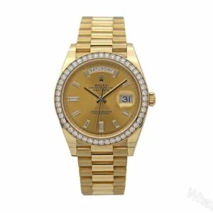 Rolex Day-Date 228348RBR KW Super Clone: 40mm Yellow Gold Diamond Bezel Champagne Dial President — view 1