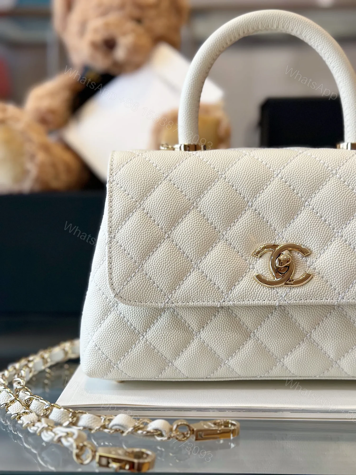 View 2 of Chanel Coco Replica 11 Handbag Lizard Skin White With Lock Gold 23cm