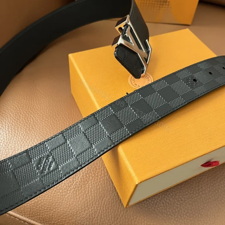 View 3 of Bold Textured Belt with LV Monogram Buckle
