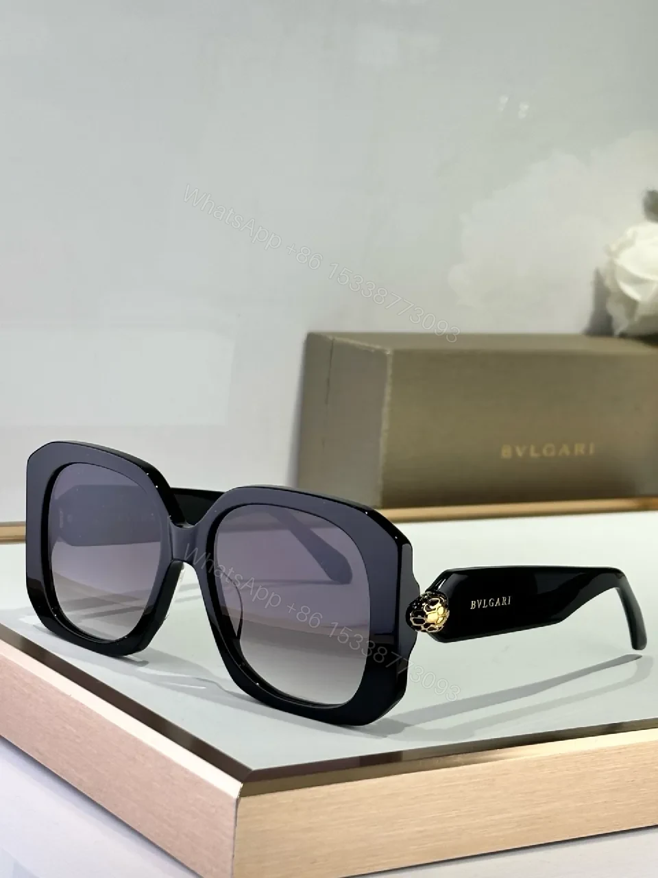 View 8 of Amber Frame Oversized Sunglasses - Gradient UV400 Lens, Acetate, Luxe Style