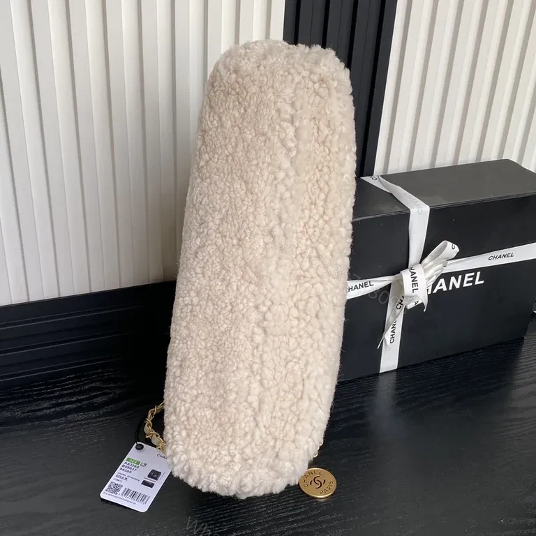 View 8 of Chanel-Inspired BouclÃ© Crossbody Bag in Cream with Gold Chain