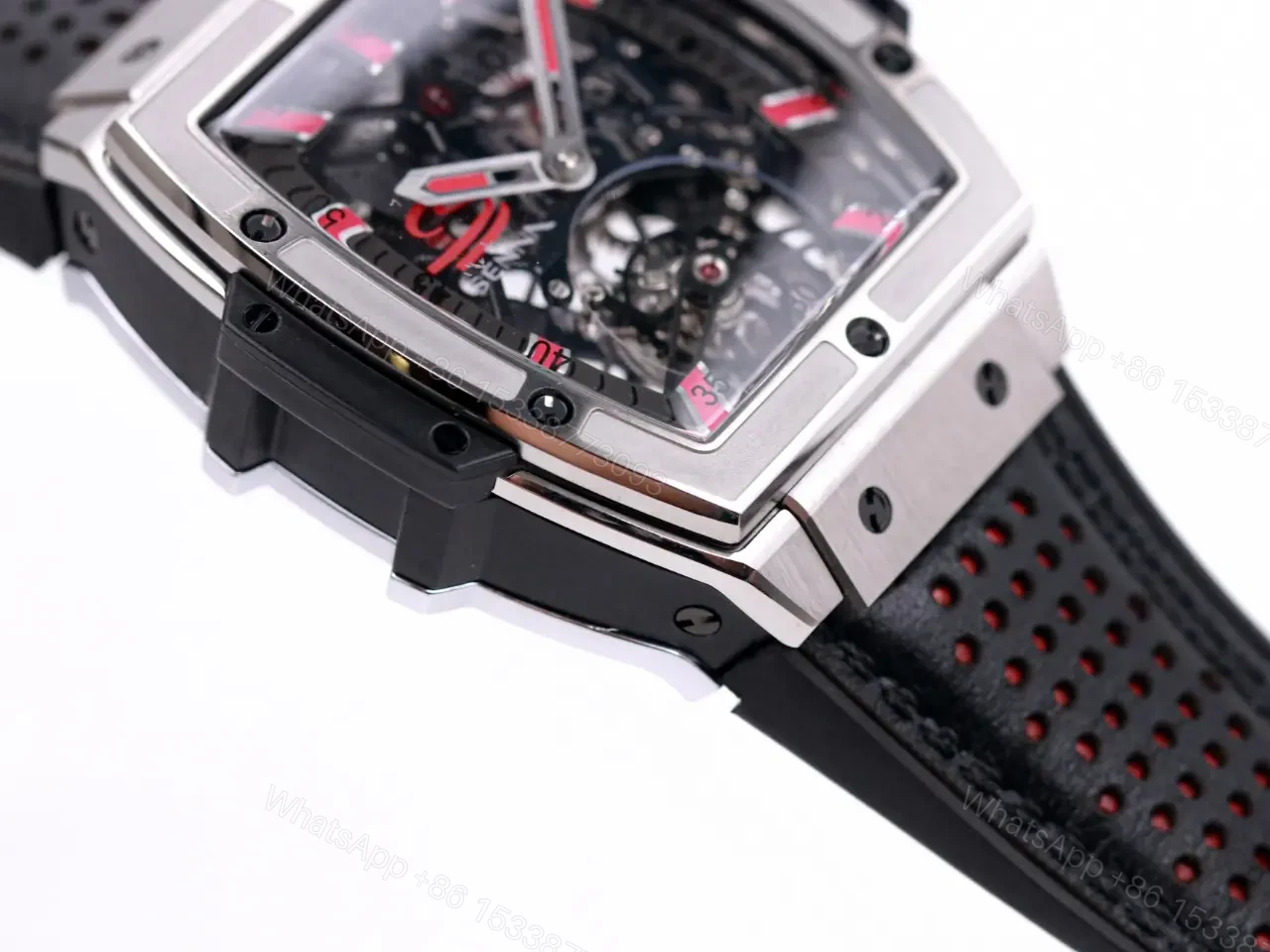 View 6 of Hublot Masterpiece Series 906 Custom Tourbillon Watch Rose Gold/Platinum Black and Red Leather Strap