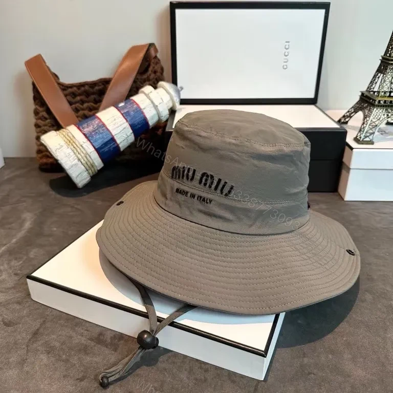 View 5 of Khaki Miu Miu-Style Bucket Hat with Precision Stitching