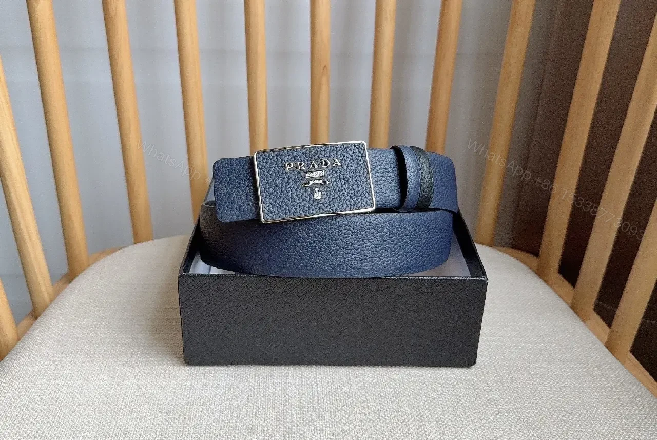 View 8 of Navy Textured Leather Belt with Brushed Metal Buckle