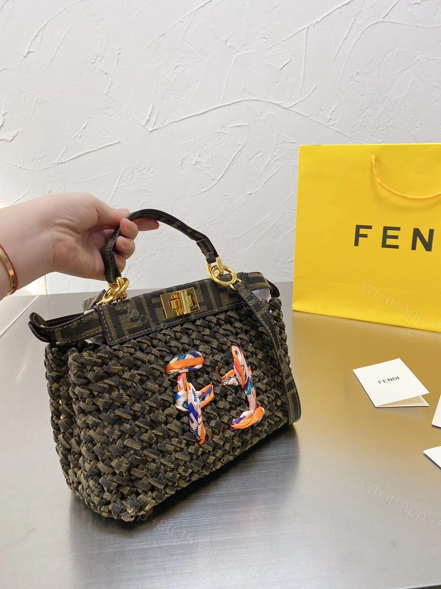 Fendi Peekaboo Iconic Mini Jacquard Fabric Interlace Bag — view 1