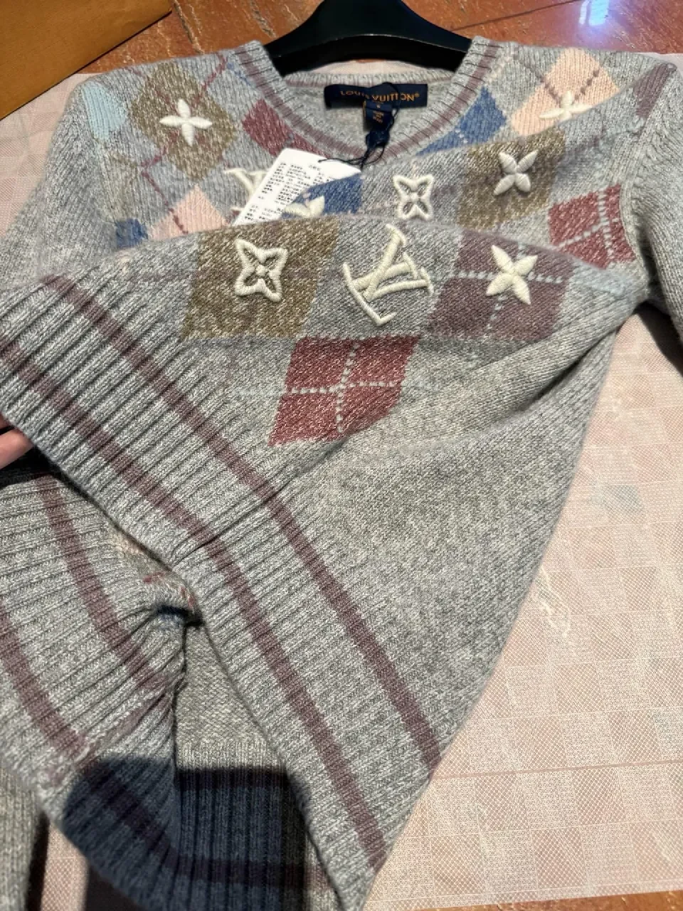 View 6 of Pastel Argyle Knit Sweater with Monogram Detailing