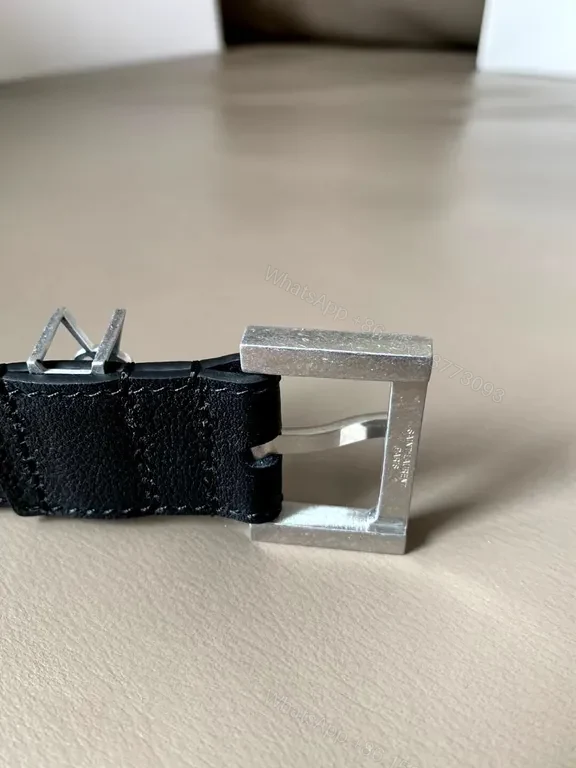 View 7 of Sleek Black Leather Belt with YSL Buckle â€“ Premiumâ€”Mid-Width
