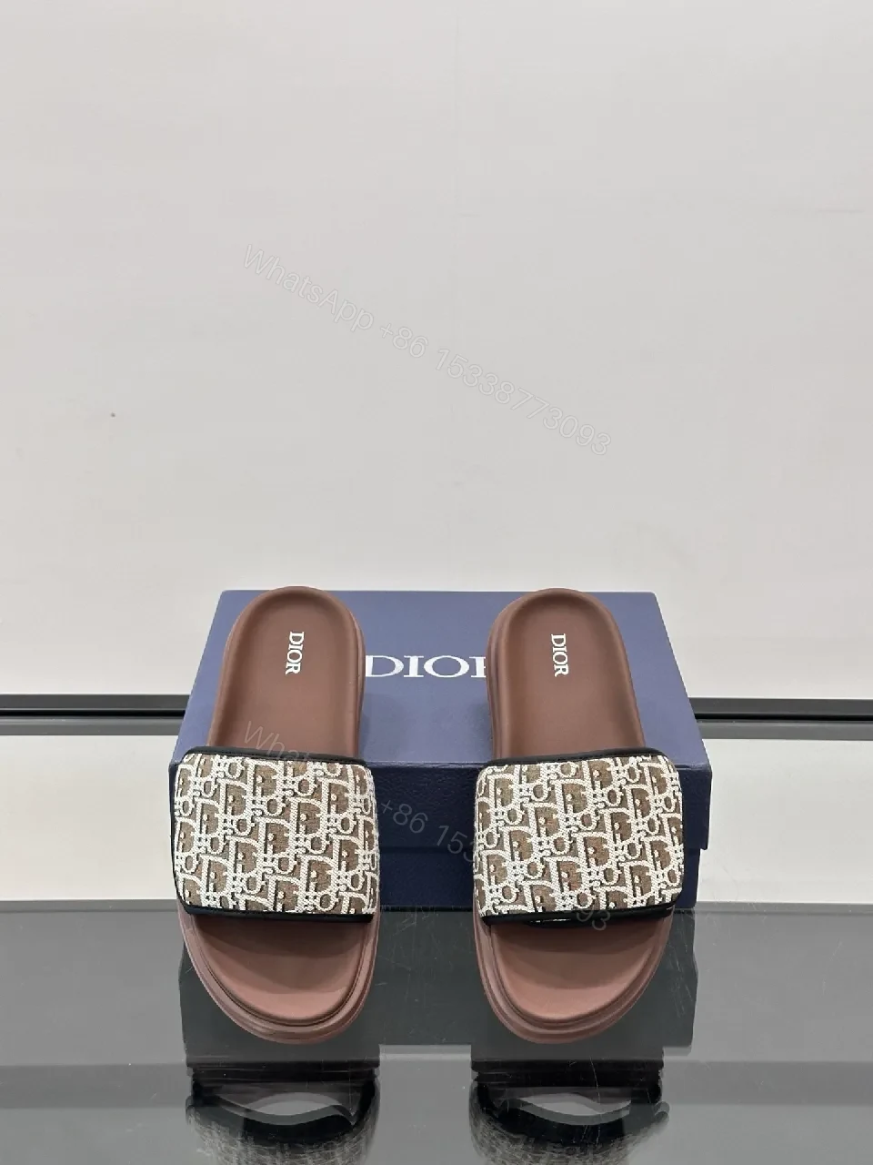 View 2 of Patterned Luxury Slide | Monogram Strap | Cushioned Footbed | All-Day Comfort Slide