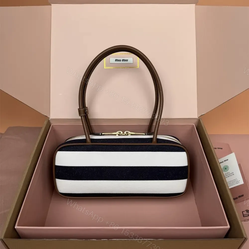 View 2 of 高仿miumiu*Beau系列5BB173牛皮帆布手提包藍白色免檢版