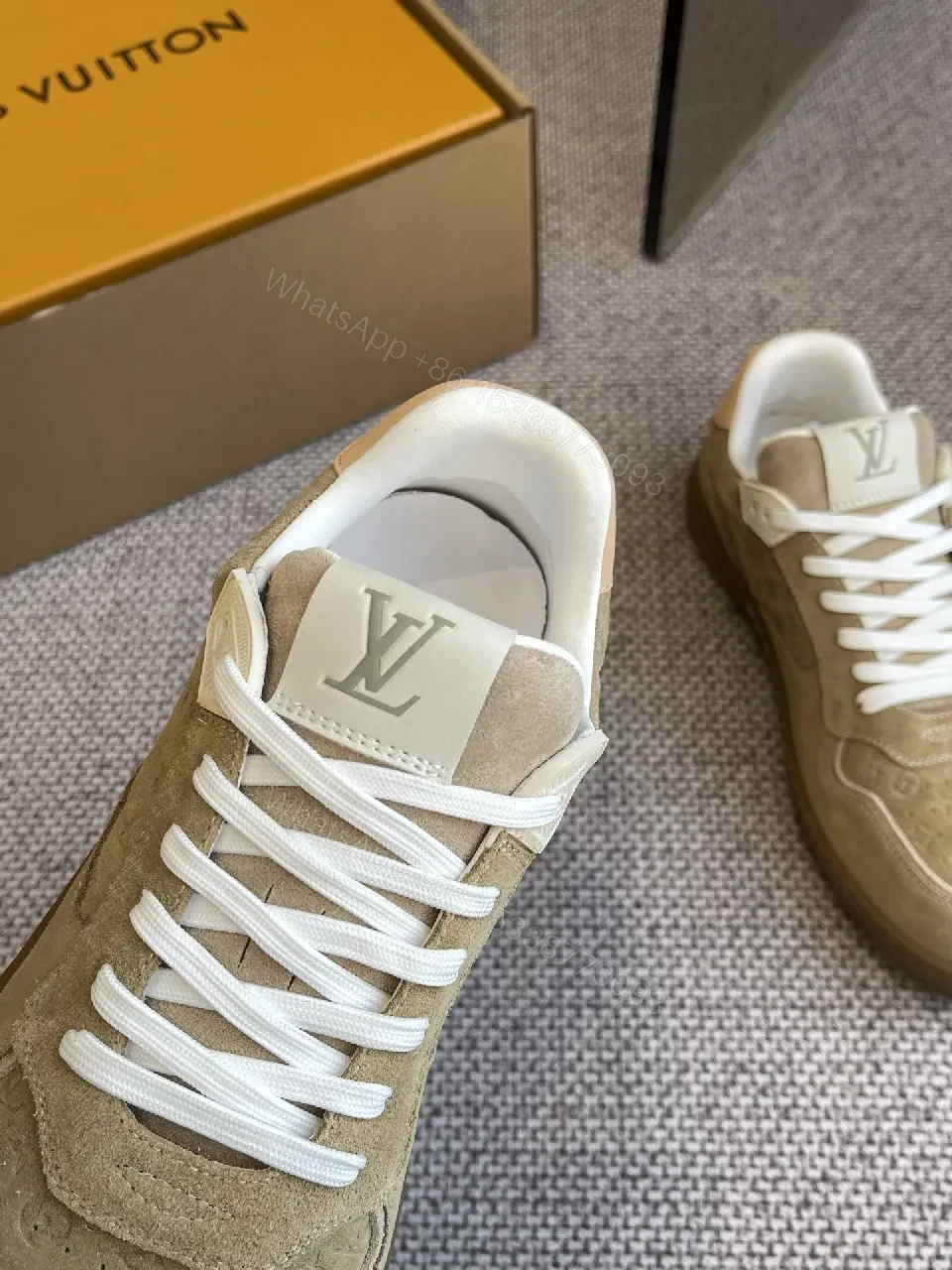 View 7 of Beige Suede Low-Top Sneakers with Luxe Accents