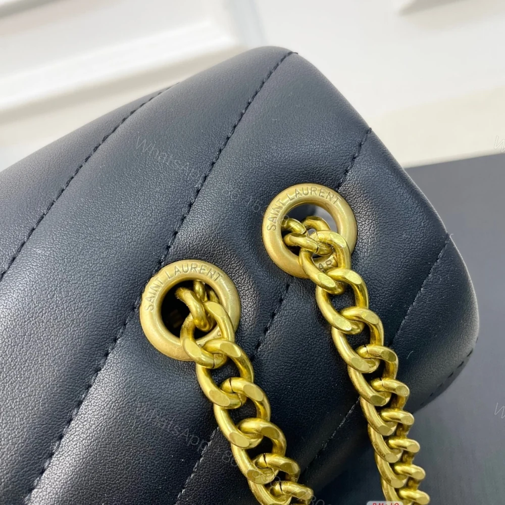 View 7 of Saint Laurent Loulou Medium Chain Bag In Matelassé Y Black Gold 26Cm