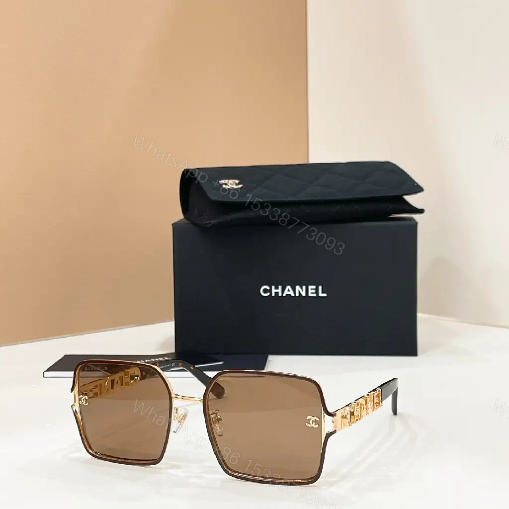 View 3 of Oversized Square Sunglasses: Brown Gradient, Gold Accents, Luxe Style