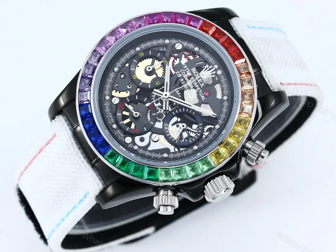 View 4 of Rolex Daytona Rainbow Skeleton White Strap replica 43MM Fabric Strap Edition RG-DAYTONA-RAINBOW-SKELETON-WHITE-STRAP-43