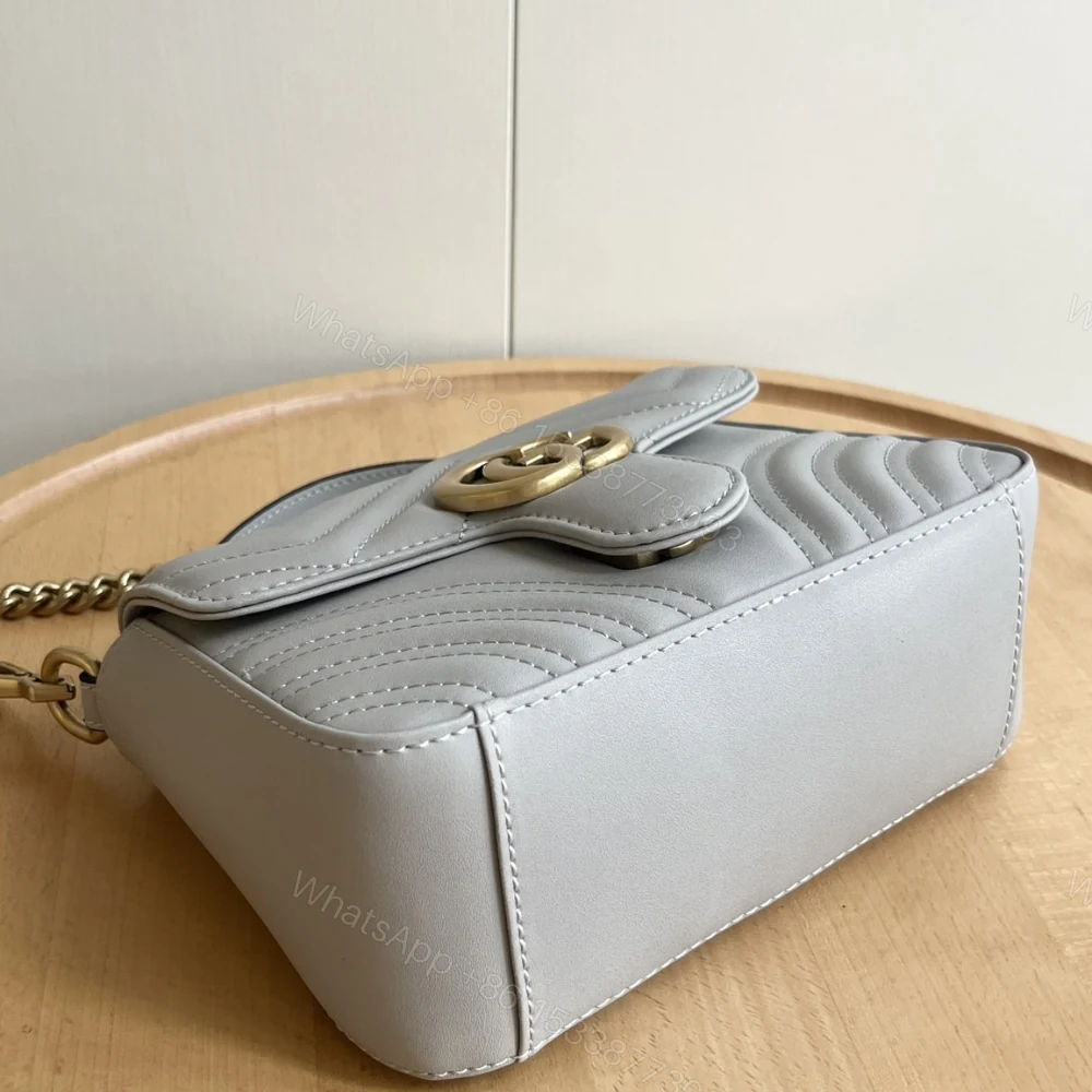 View 6 of Gucci GG Marmont Matelassé Chevron Mini Top Handle Bag Light Grey 21Cm 547260 AABZC 1712