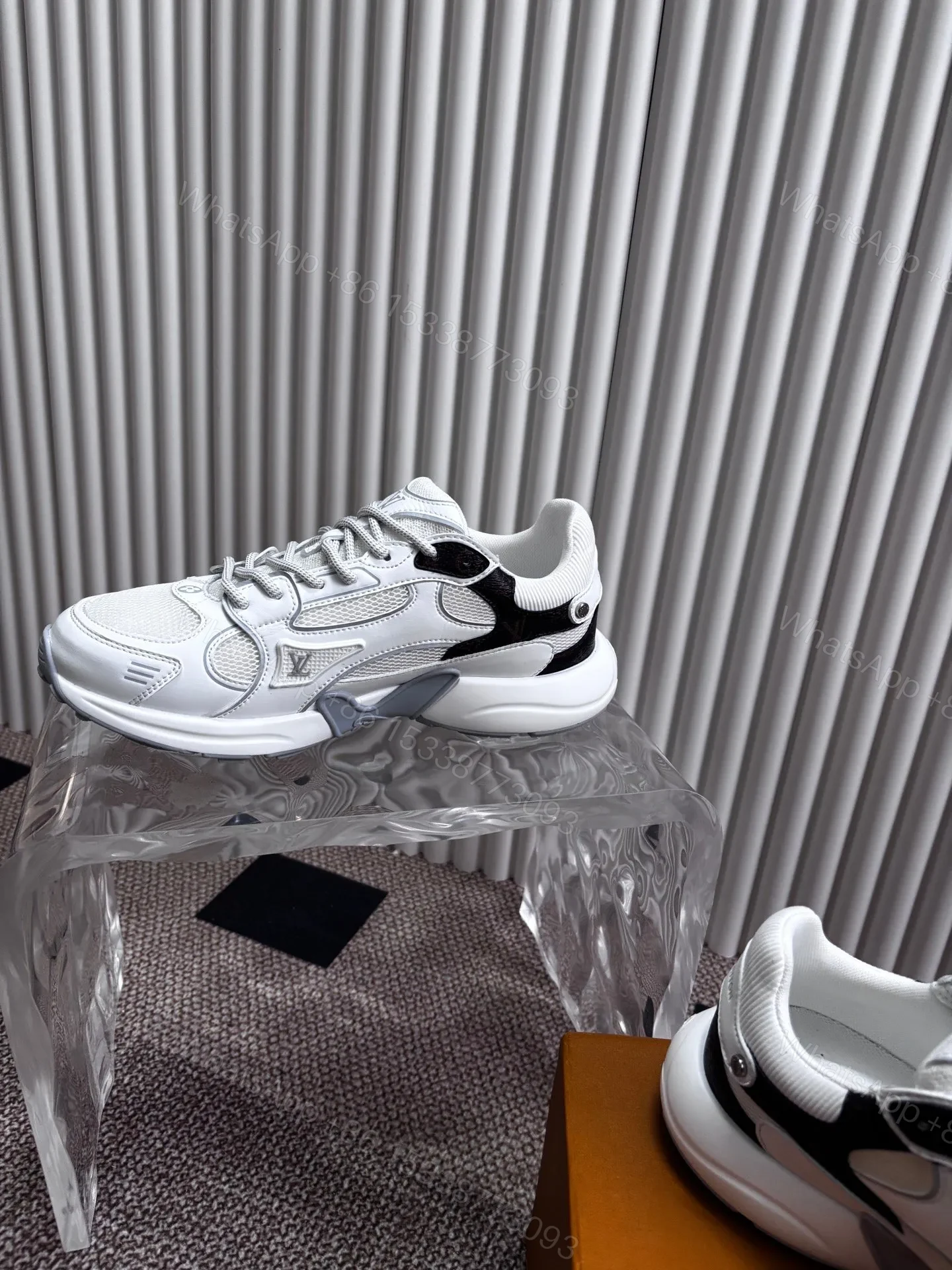 View 6 of LV Women White Mesh Leather Sneakers
