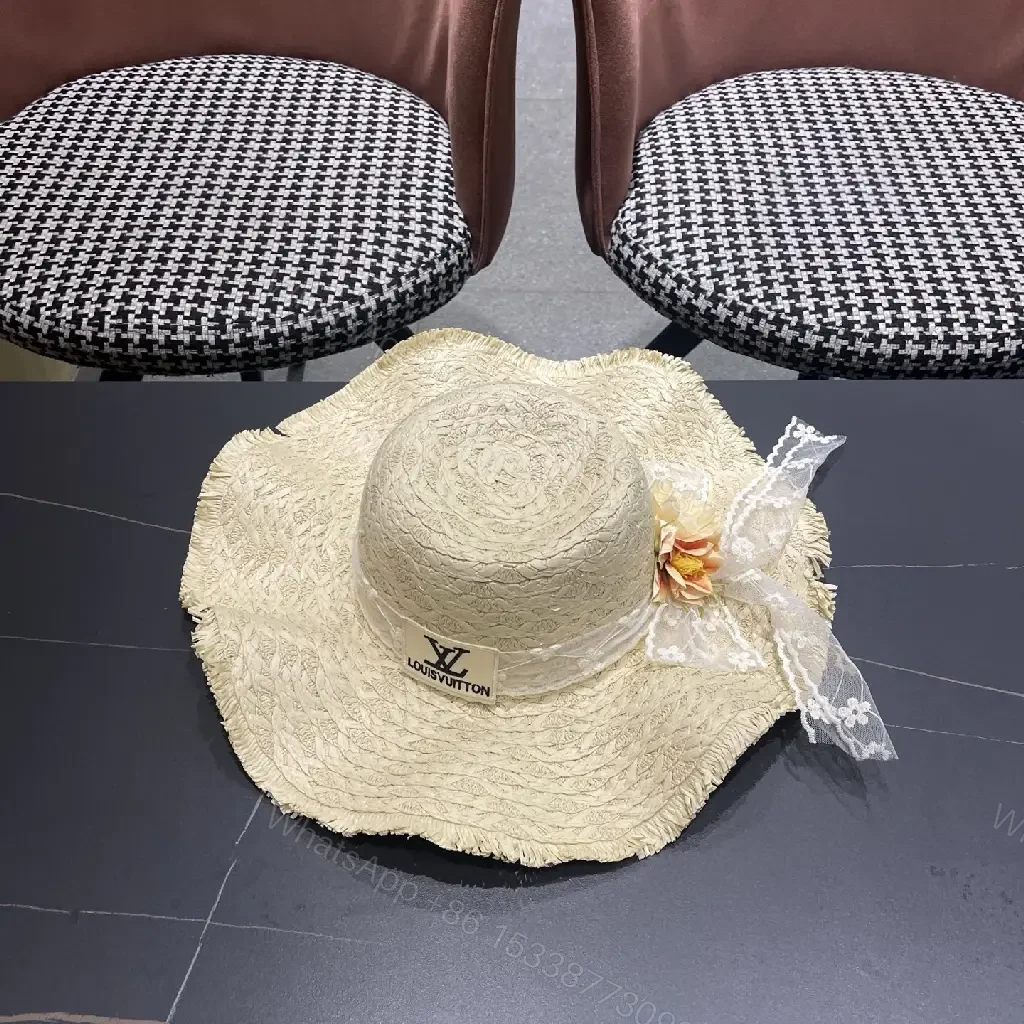 View 7 of Straw Sun-Kissed Style Hat with LV Emblem