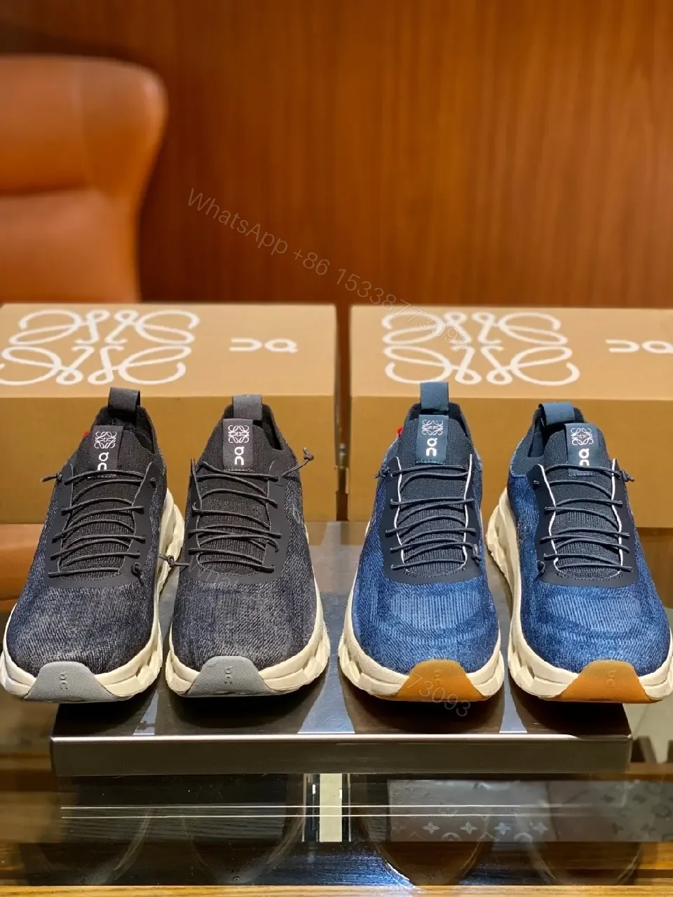 View 8 of Denim-Texture High-Top Sneakers: Everyday Luxury Comfort