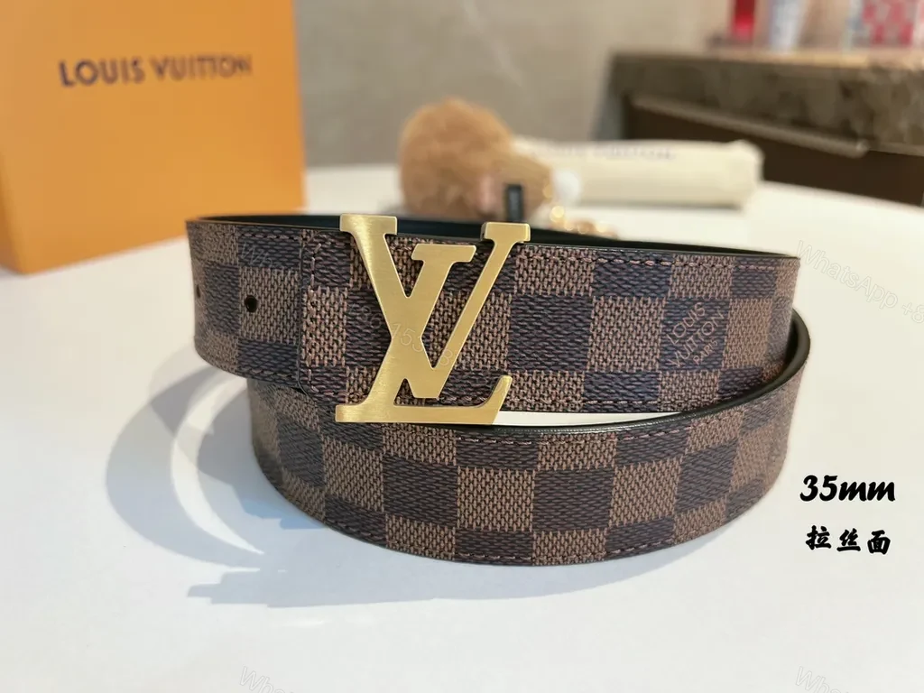 Damier Pattern Belt: Damier Canvas, Gold Buckle, 35mm Leather Backing — view 1
