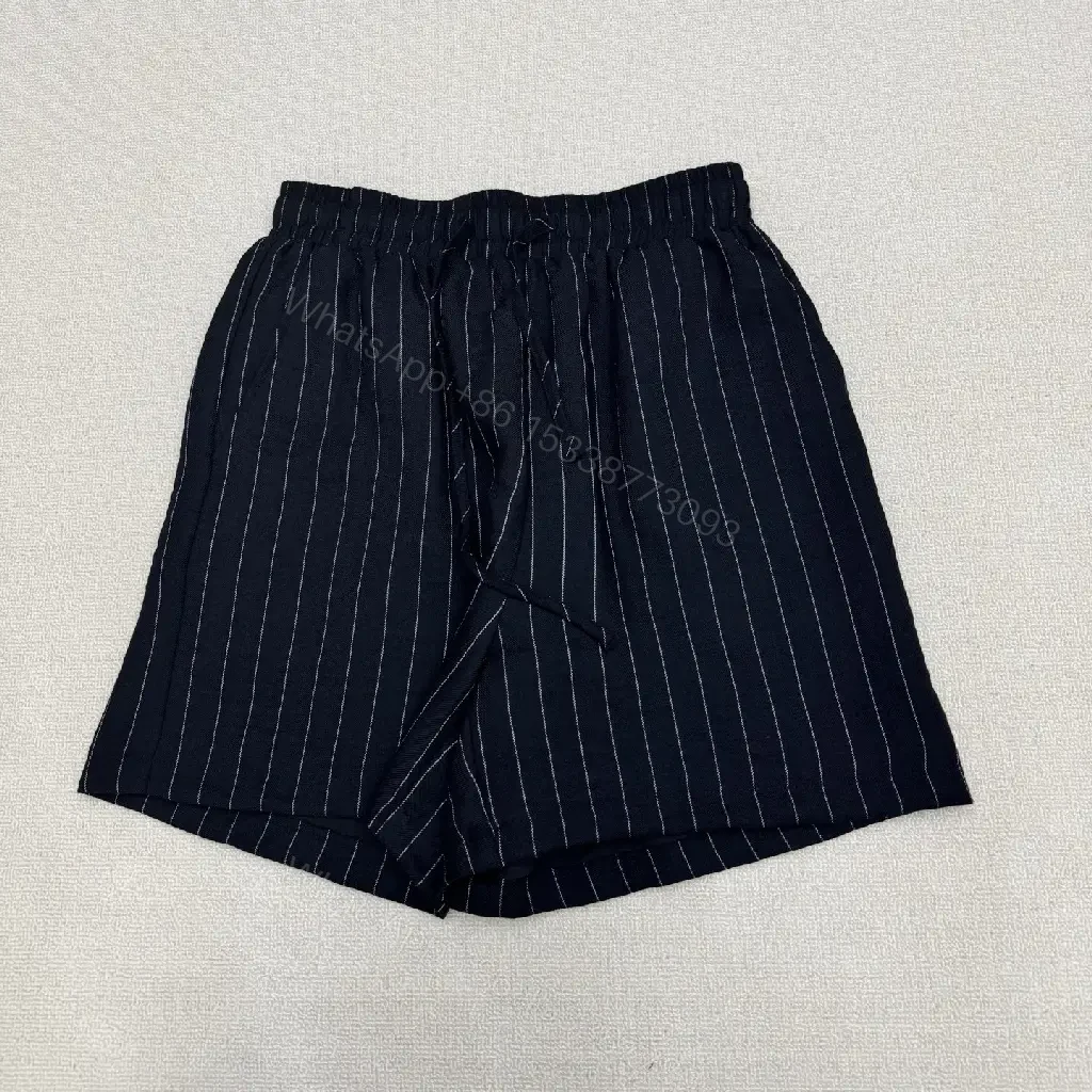 View 6 of Navy Pinstripe Linen Set with Chanel Logo Pocketless Style