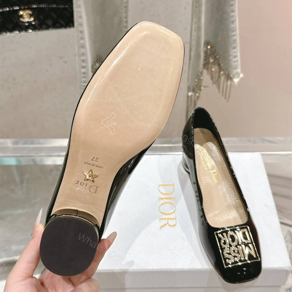 View 9 of 高仿Dior*Miss系列KCB267方頭LOGO金屬扣黑色單鞋免檢版