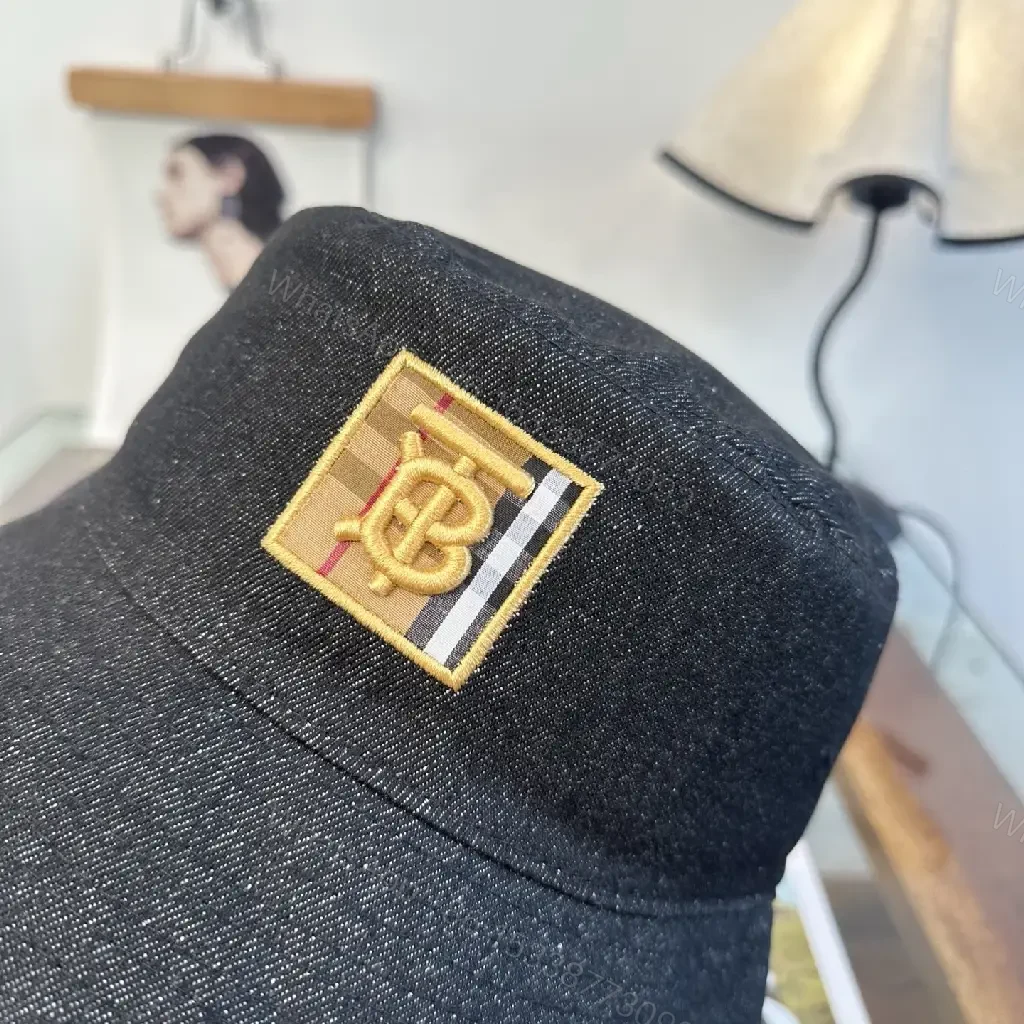View 9 of Dark Black Denim Bucket Hat with Burberry-Style Band and Gold Emblem