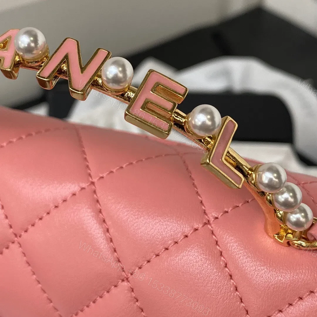 View 4 of Chanel Woc Pink Handbags With Pearl Handle 11.5×14.5×5.5cm