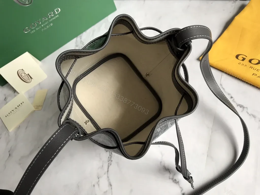 View 3 of Graphite Goyardine Bucket Bag â€” Lux Calfskin, Structured Everyday Bag