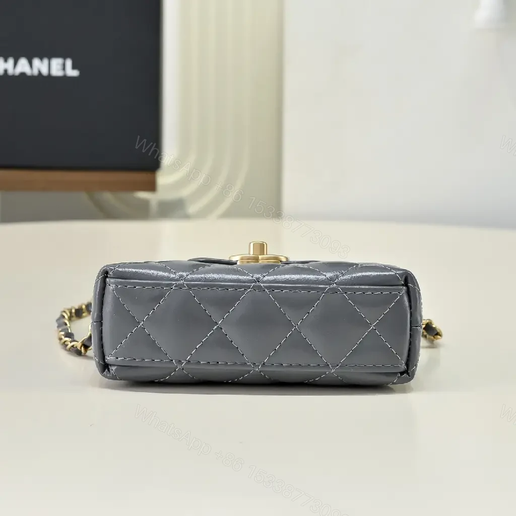 View 8 of Quilted Leather Mini Bag with Gold Turn-Lock, Compact Style