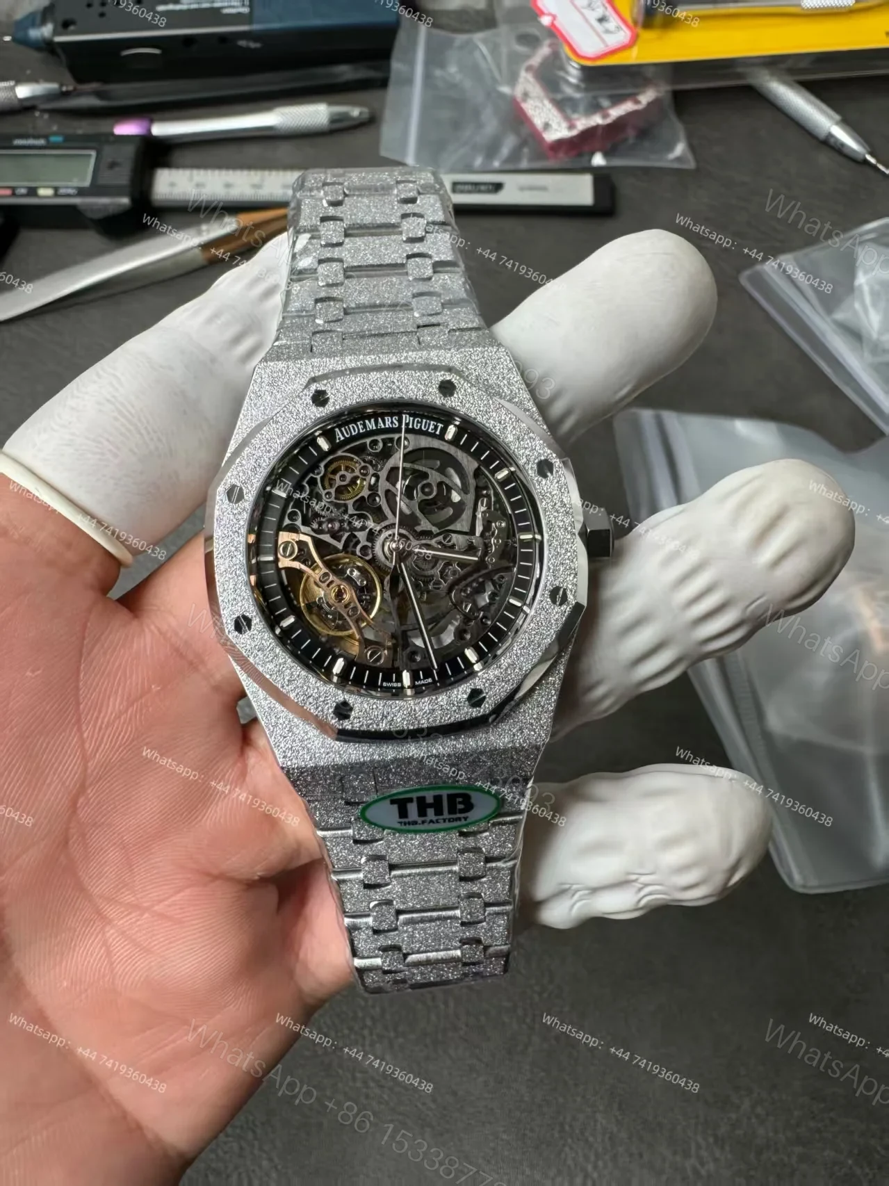 View 2 of Audemars Piguet Super Clone Royal Oak 15407 Frosted Gold Skeleton Dial 41MM
